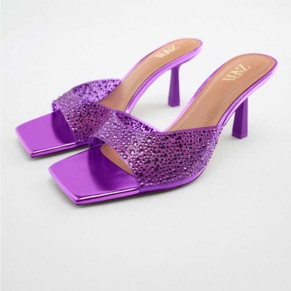 Zara rhinestone vinyl high heel sandals